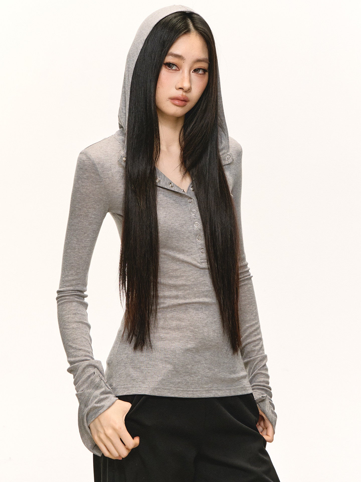 Black Tencel Wool Hooded Top