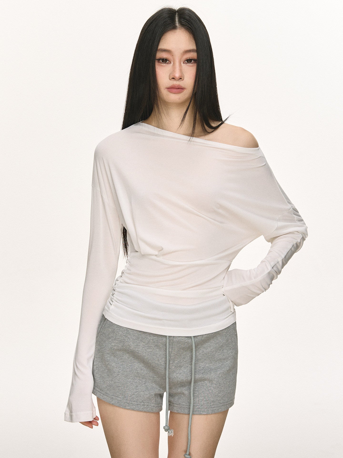 Cross-Shoulder Long-Sleeve T-Shirt