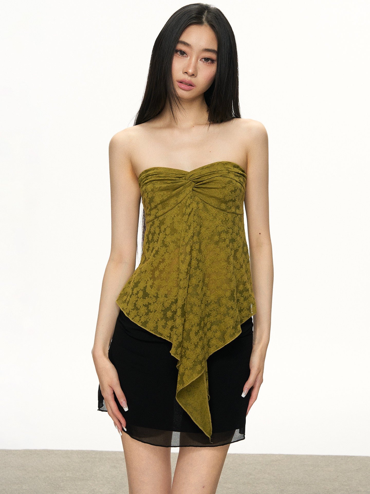 Anna Aneae Tencel Floral Twisted Strapless Cardigan Two-Piece Set, Women's Summer Pure Desire Irregular Hem Set