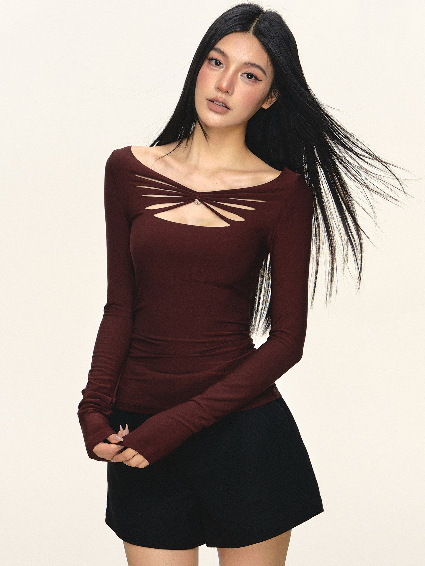 Black Cut-Out Long-Sleeve Shirt
