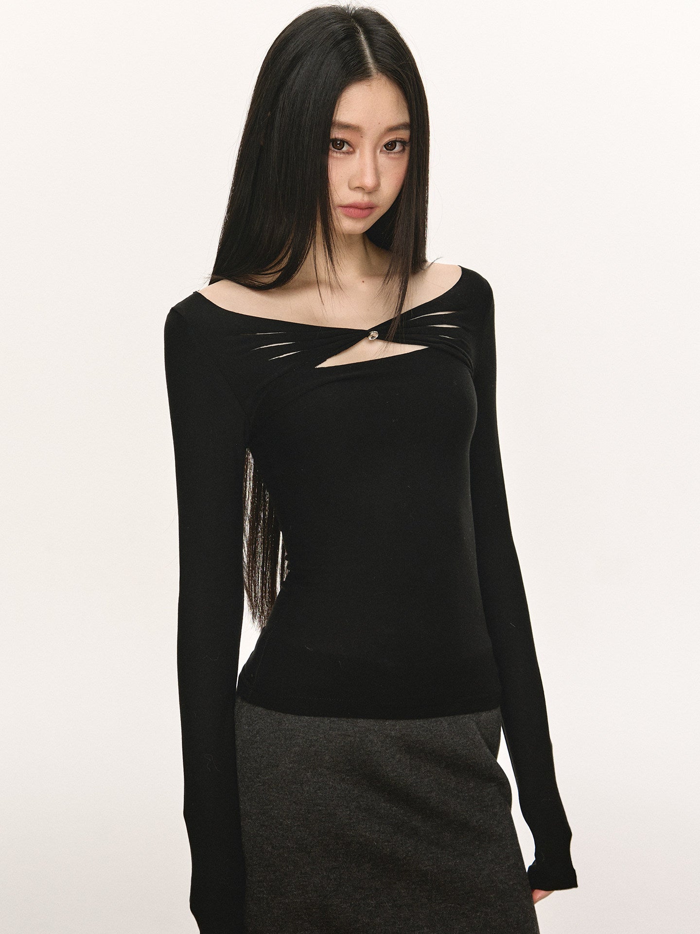 Black Cut-Out Long-Sleeve Shirt