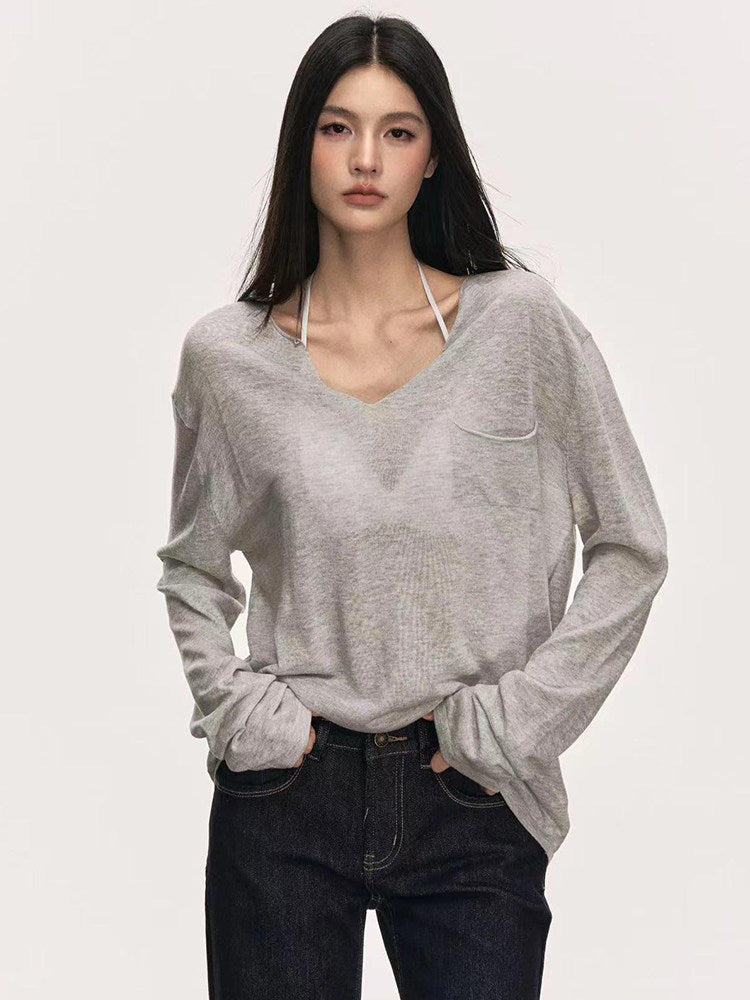 Tencel Linen V-Neck Knit Top