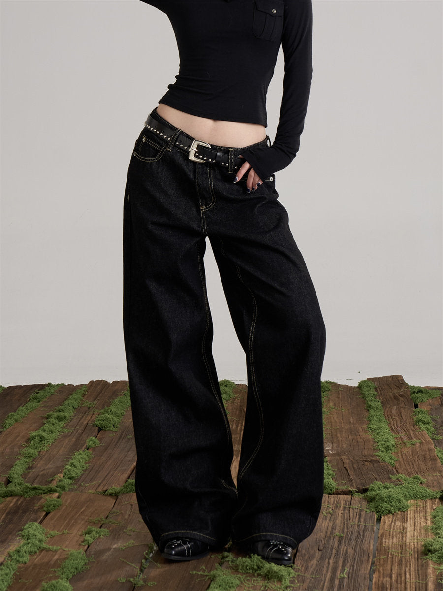 Women’s Black Graphic Wide-Leg Jeans