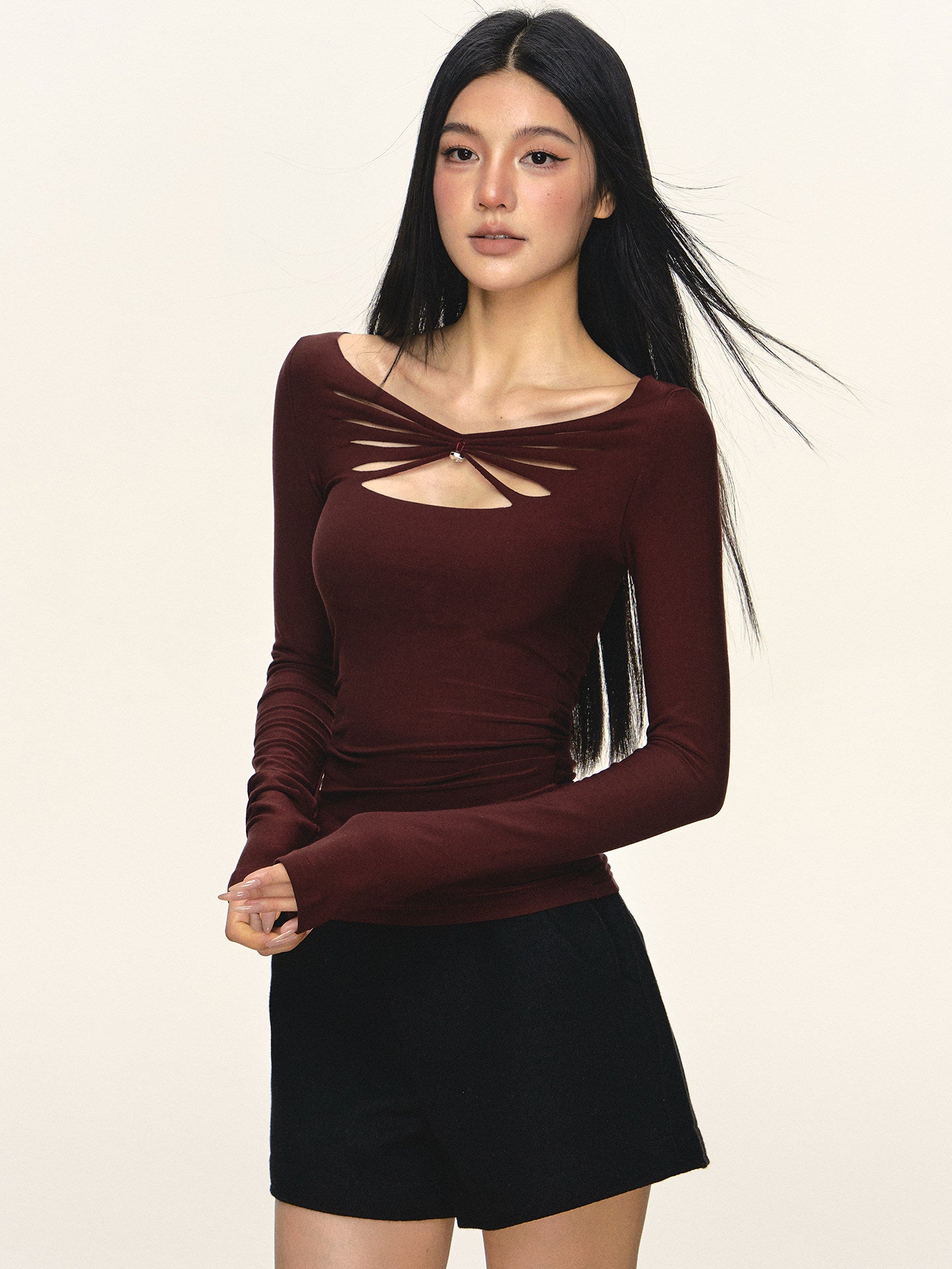 Black Cut-Out Long-Sleeve Shirt