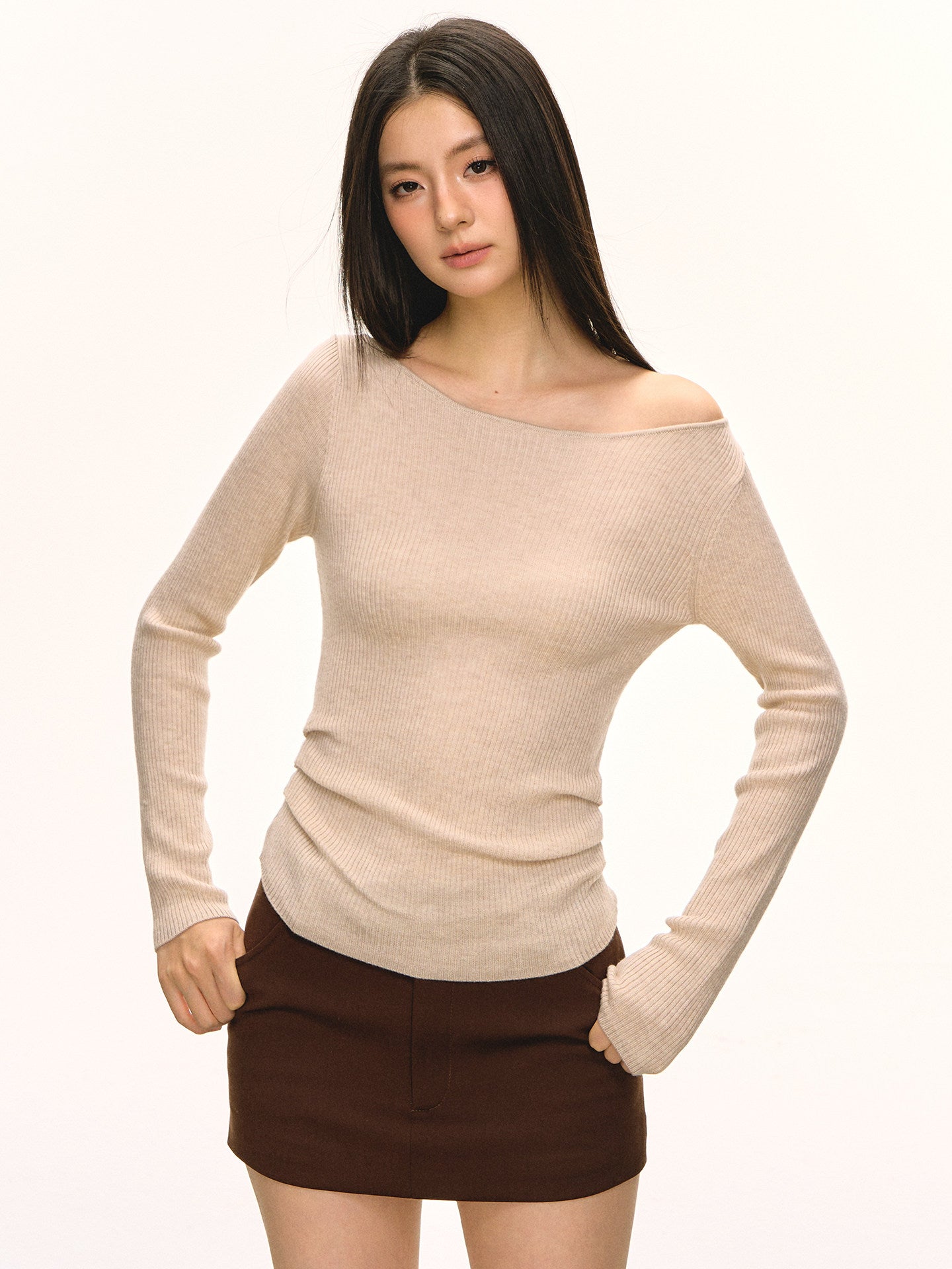 Brown Knit Long-Sleeve Top