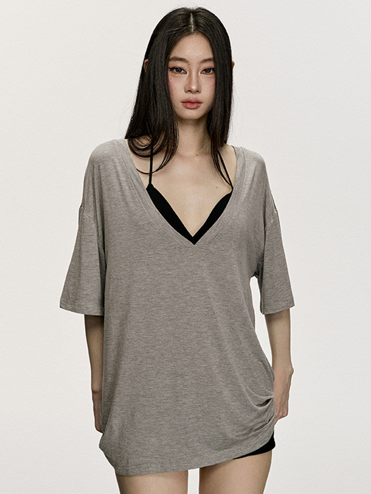 VEYBE vibe, V-neck knitwear, women's niche design, loose and lazy style design top