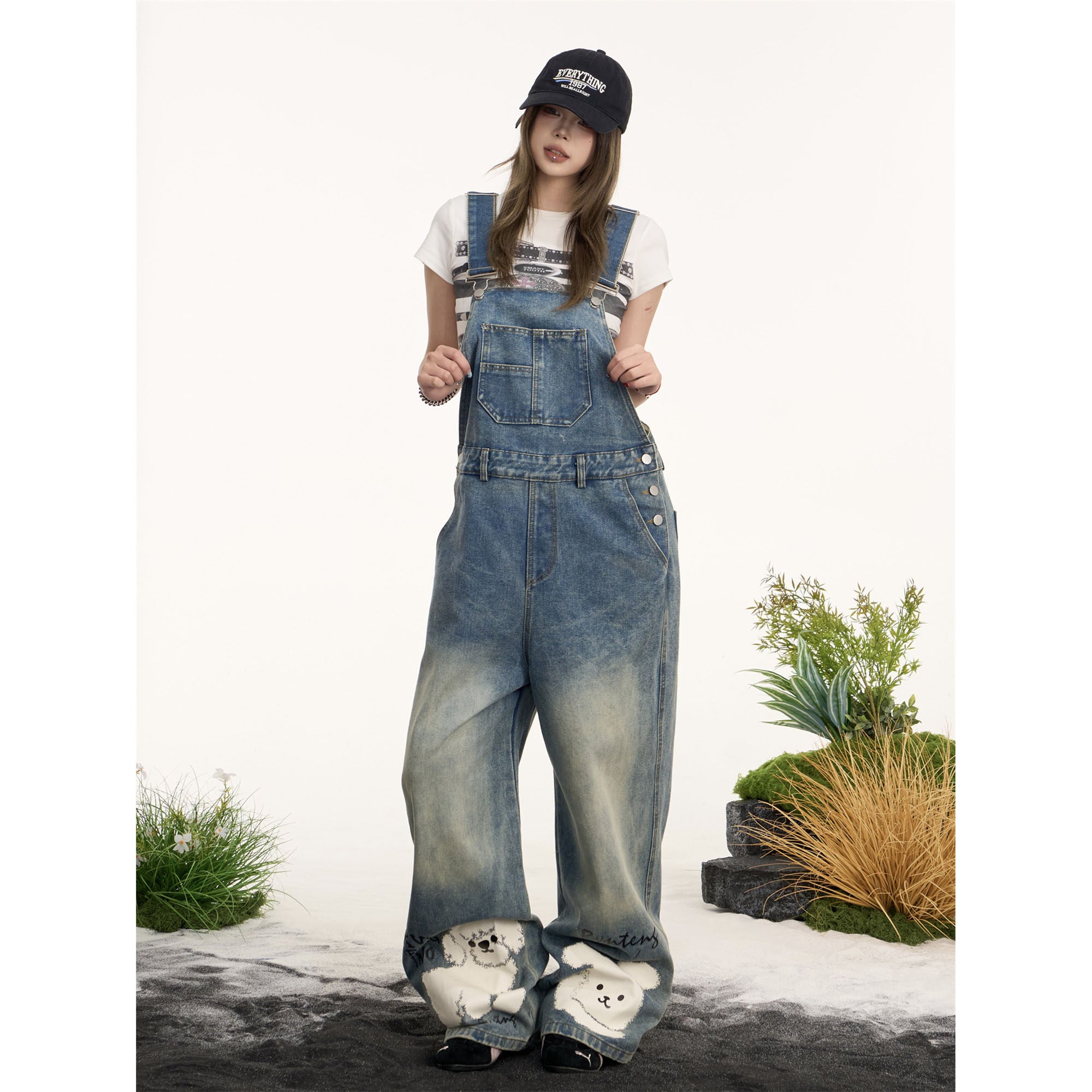 Women’s Distressed Denim Bib Overalls