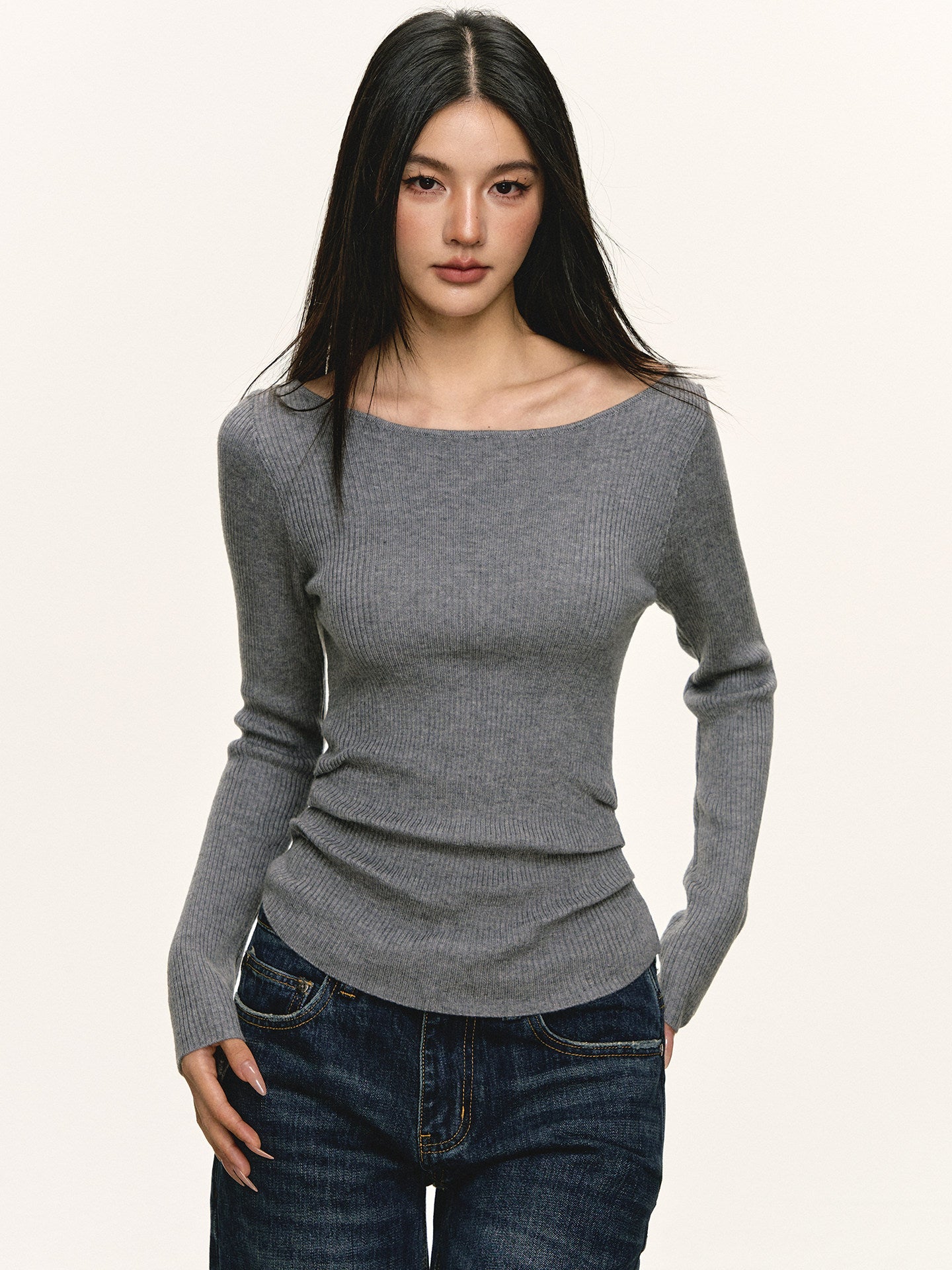 Brown Knit Long-Sleeve Top
