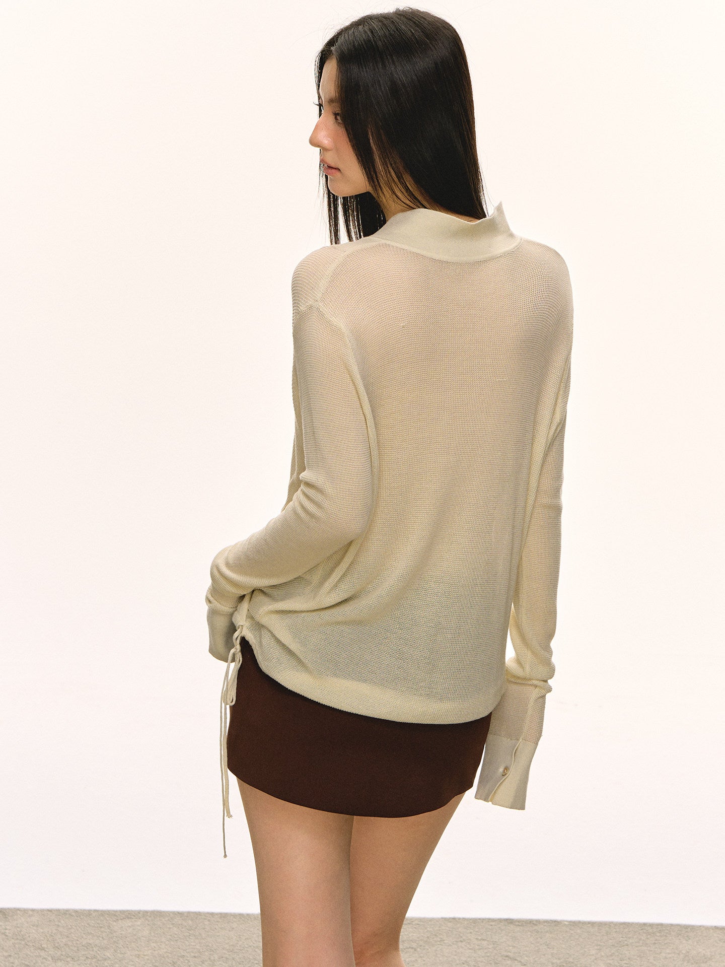 Anna Aneae 100 Tencel Sun Protection Cover-Up for Women, Spring, Autumn, Hot Girl, Unique Light Yellow V-neck Long-Sleeve T-Shirt