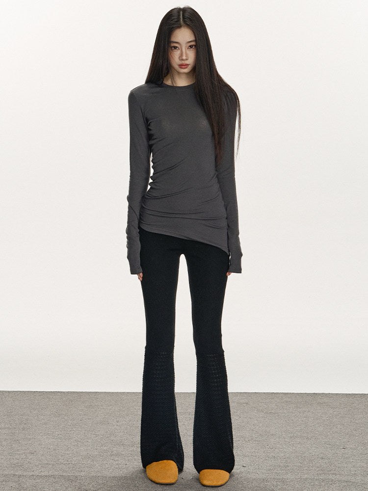 Gray Knit Flared Pants