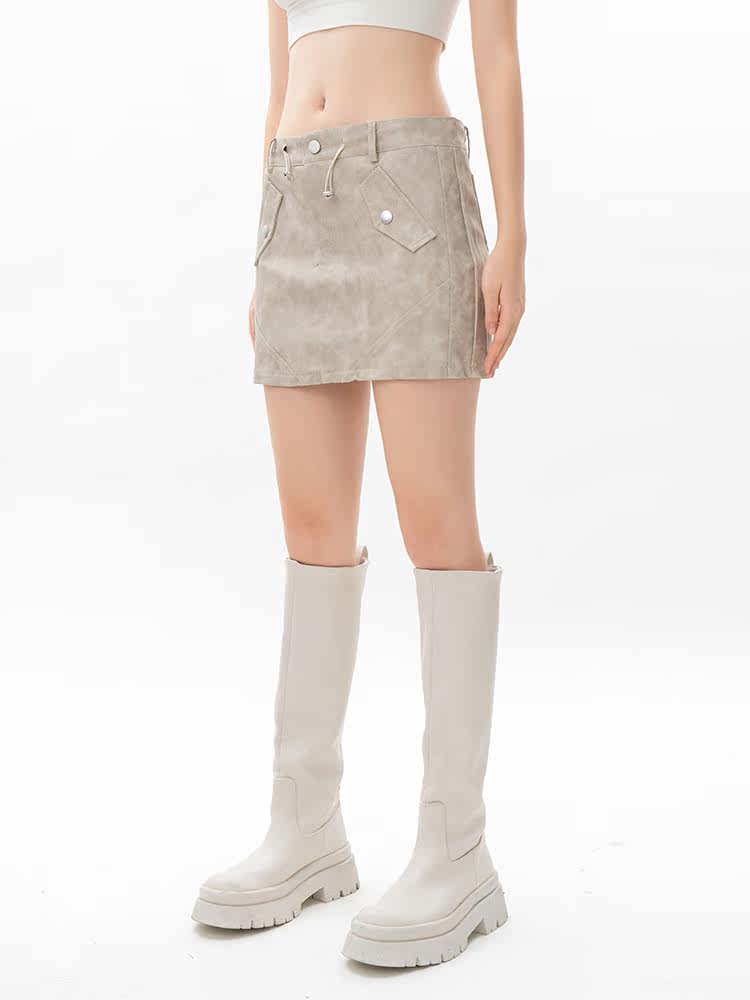VEYBE original distressed American retro hottie short A-line skirt women's spring and autumn hip skirt ins step skirt