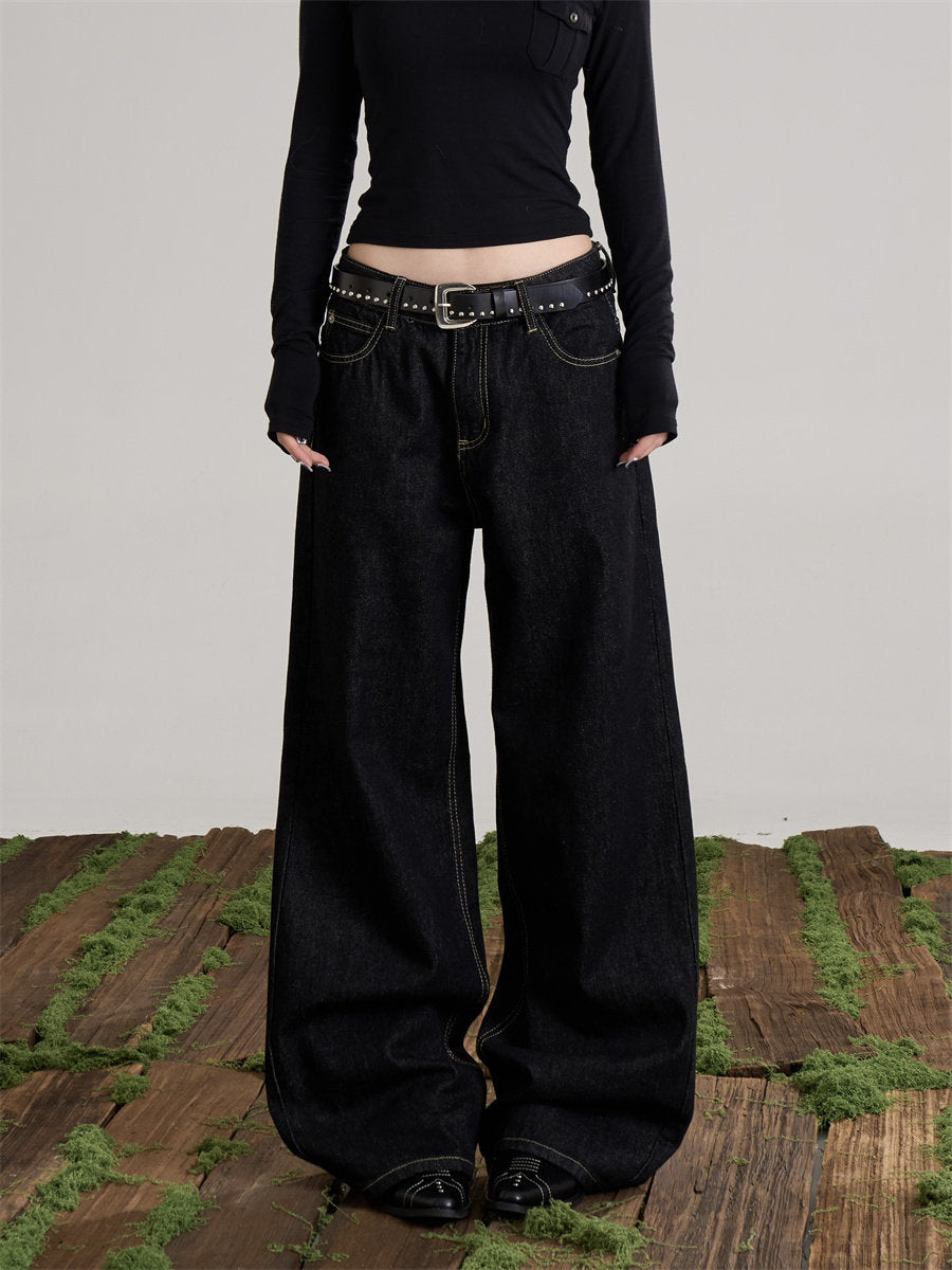 Women’s Black Graphic Wide-Leg Jeans