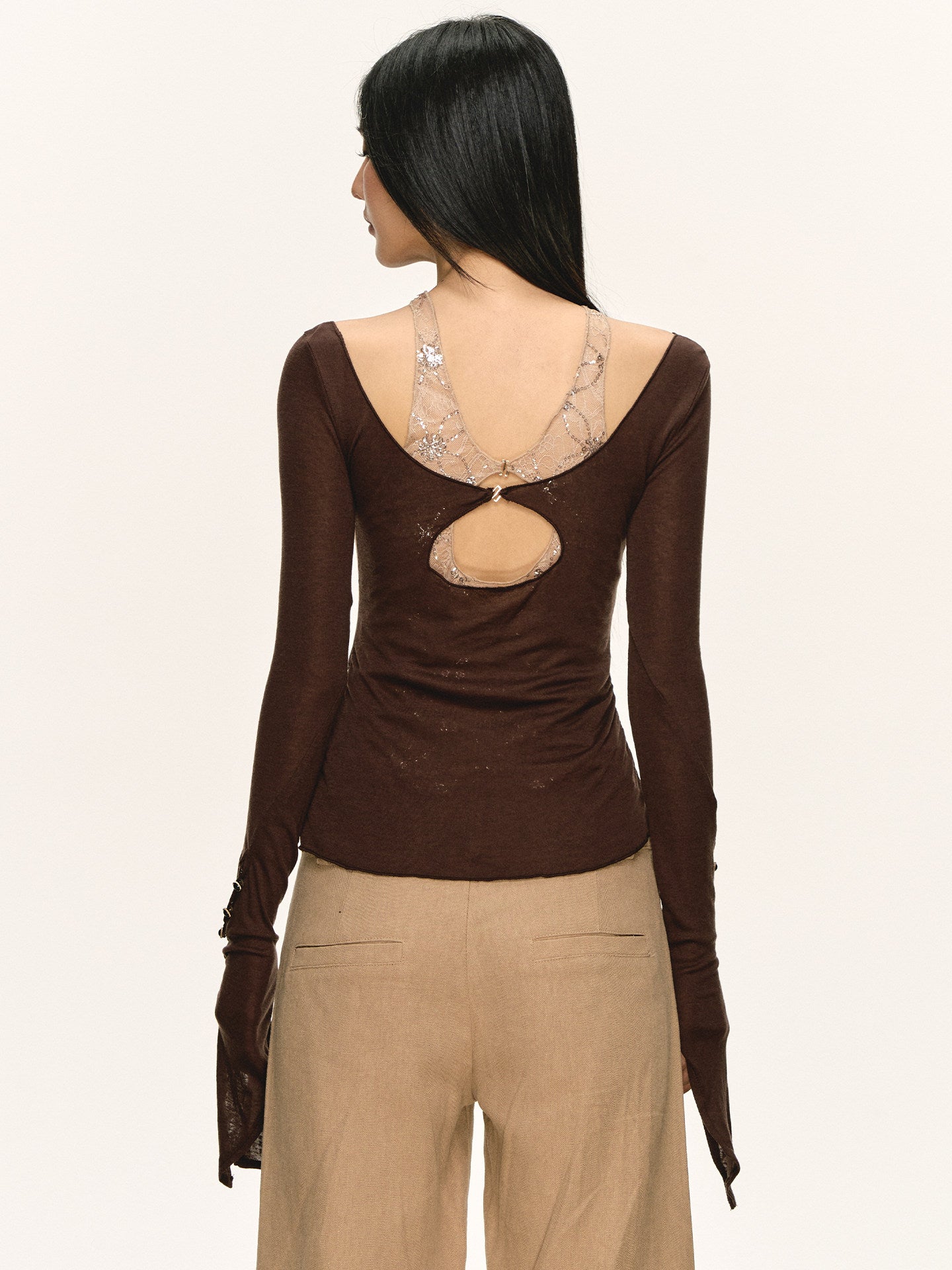 Brown Lace Tencel Wool Top