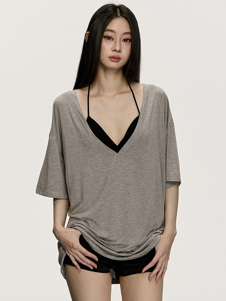 VEYBE vibe, V-neck knitwear, women's niche design, loose and lazy style design top