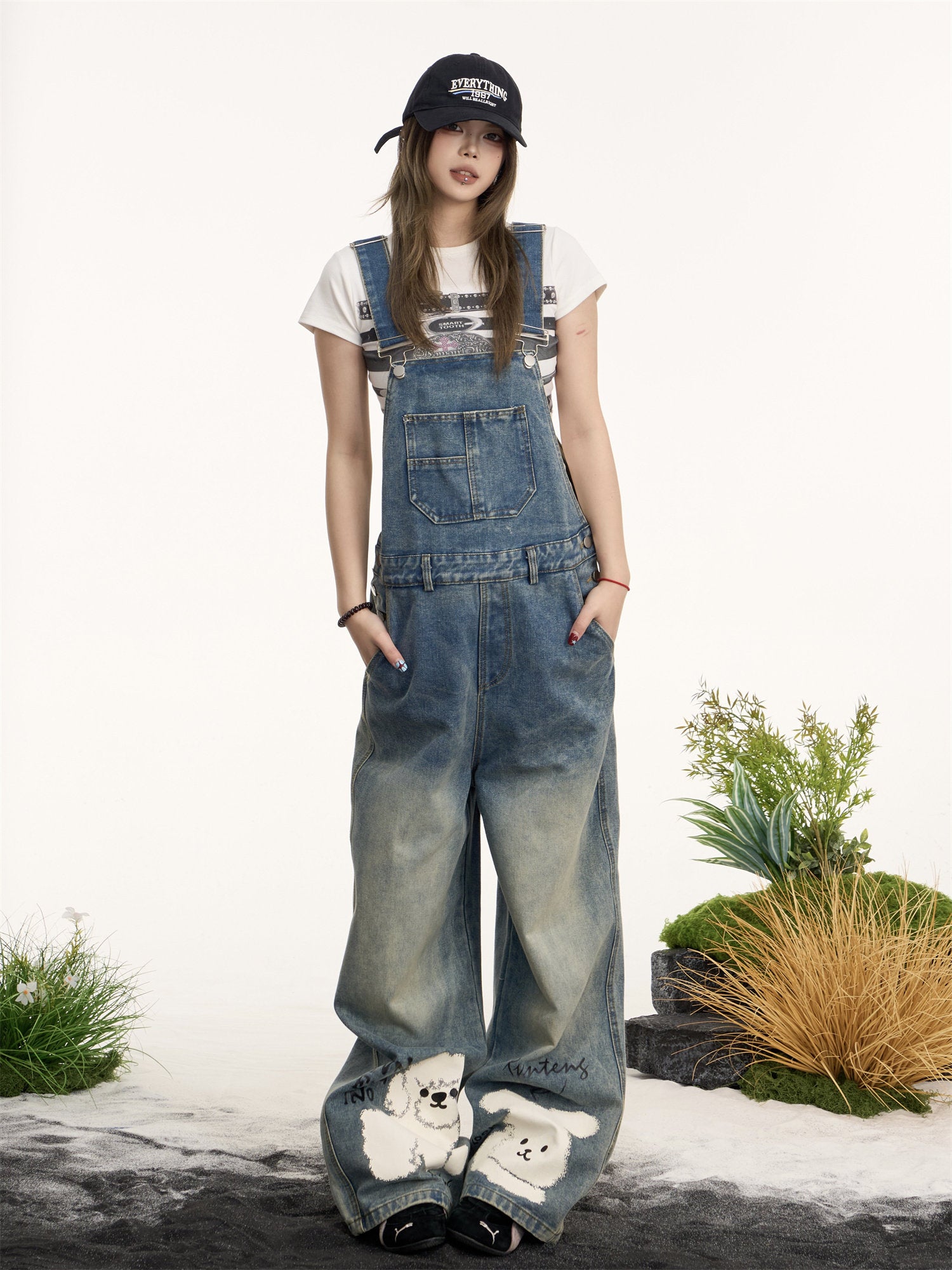 Women’s Distressed Denim Bib Overalls