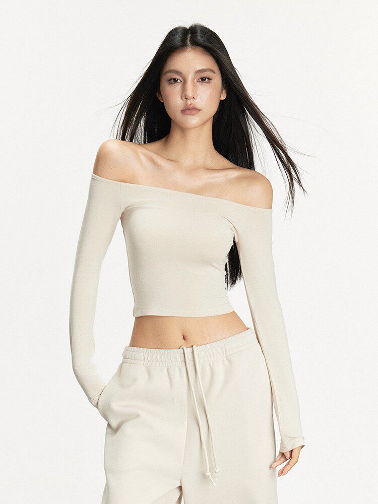 VEYBE Casual Fashion Suit Women's Spring and Autumn One-Shoulder Off-the-Shoulder Knitted Long Sleeve Top Pants Two-Piece Set
