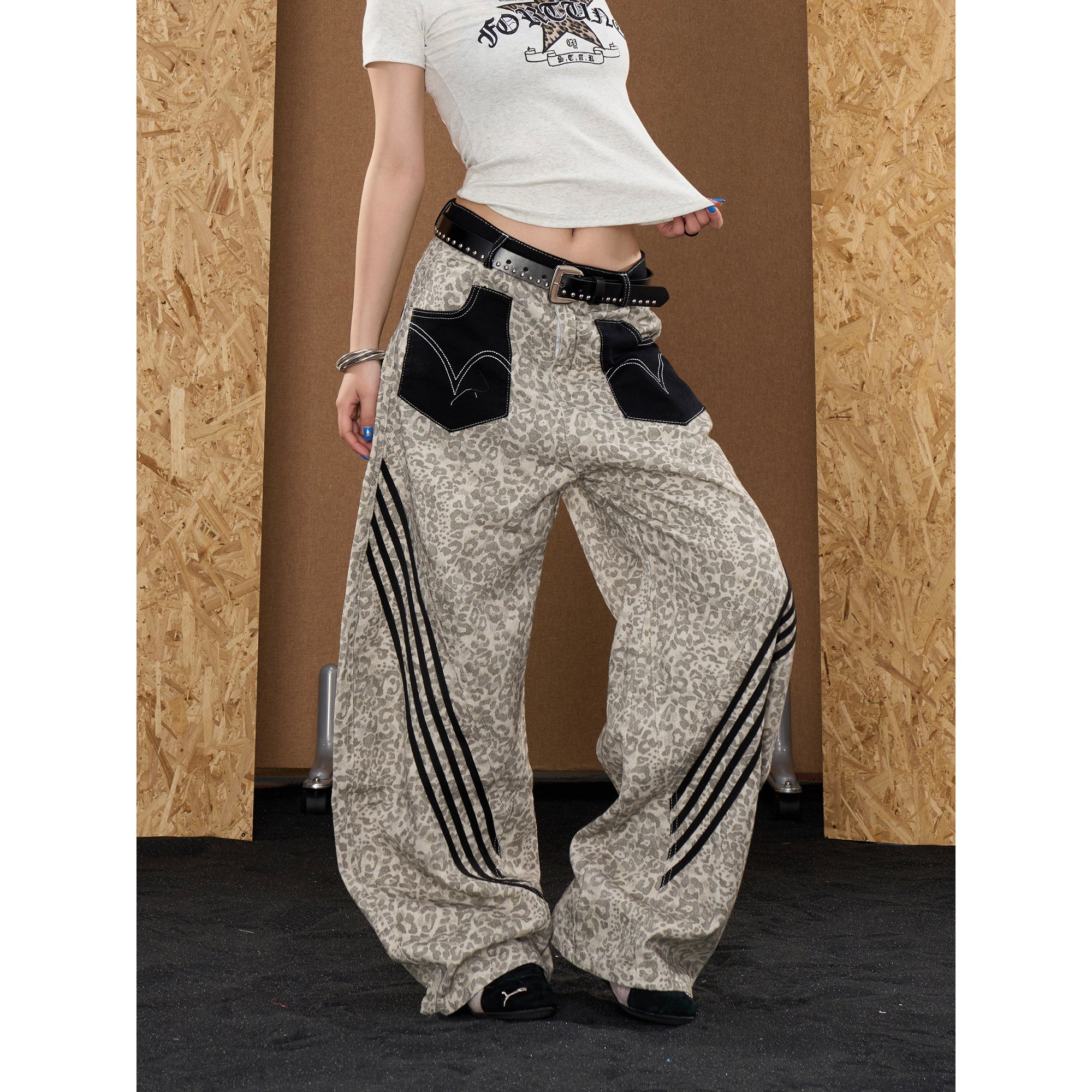 Women’s Leopard Patchwork Wide-Leg Pants