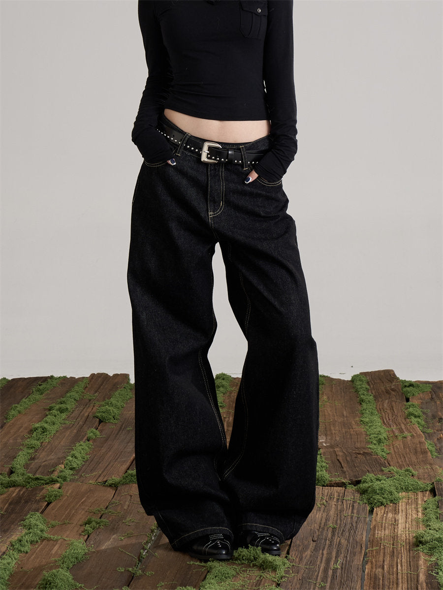 Women’s Black Graphic Wide-Leg Jeans
