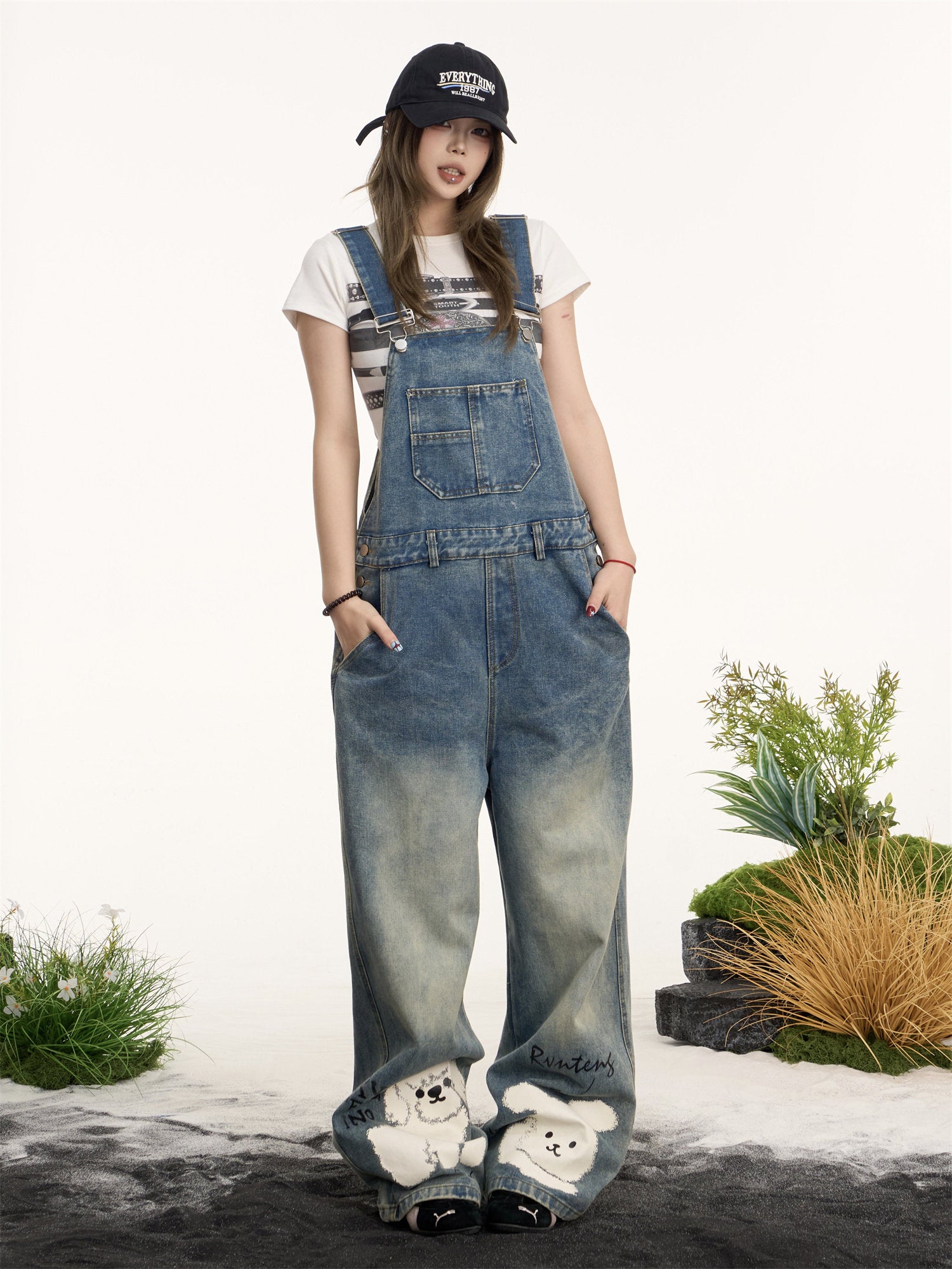 Women’s Distressed Denim Bib Overalls