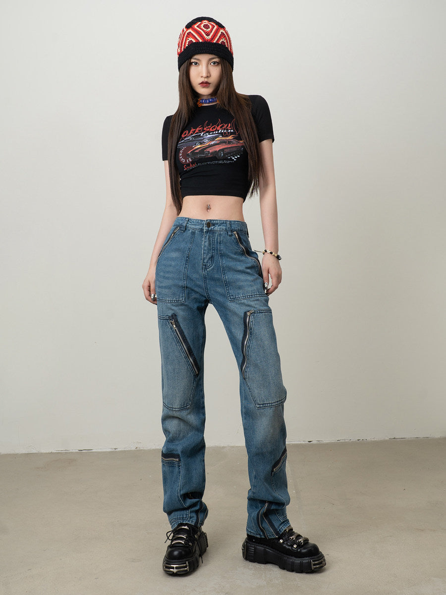 VEYBE Homemade American Retro Chariot of Fire Short Sleeve T-Shirt Women's Spring Summer 2023 abg Babes Top