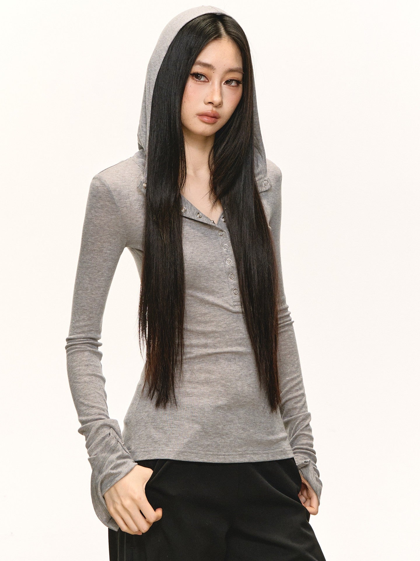 Black Tencel Wool Hooded Top