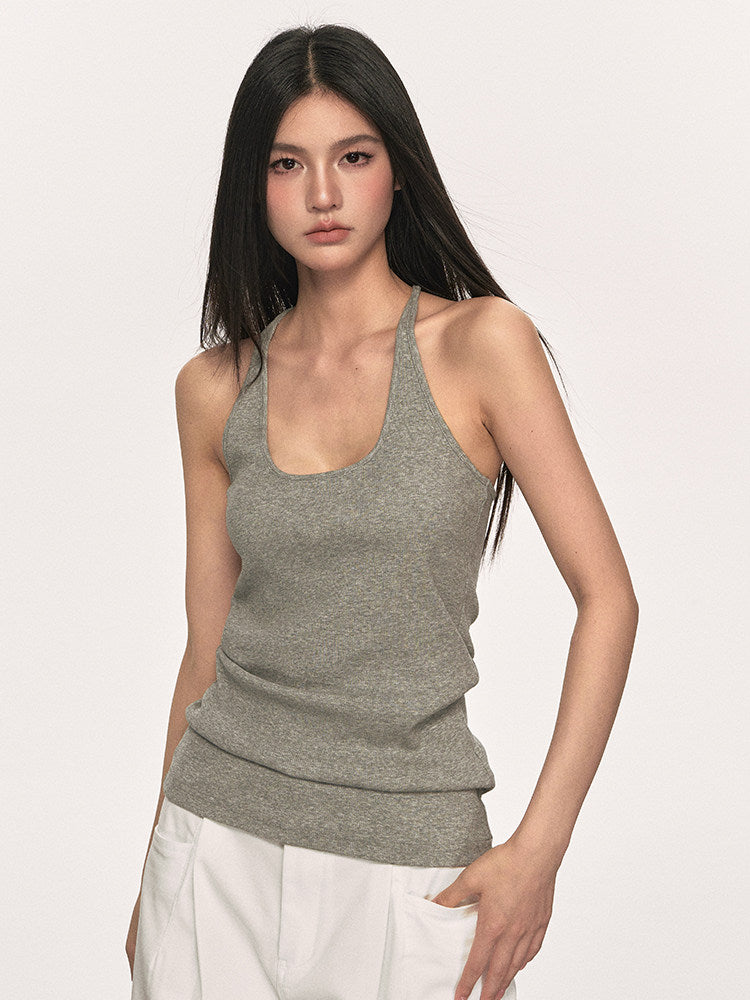 VEYBE Fangyuan style U-length tank top for women, 2026 slim sleeveless knit inner layer, camisole top