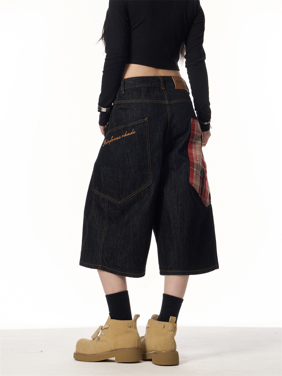 Women’s Plaid Patchwork Curved Jeans