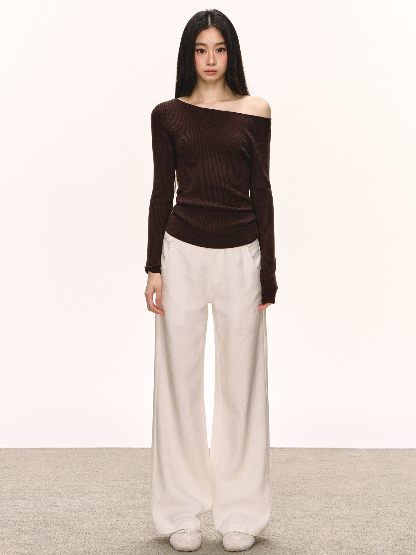 Brown Knit Long-Sleeve Top