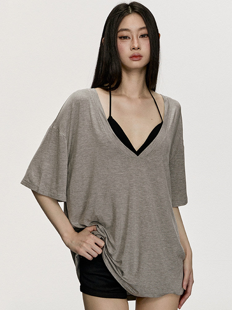 VEYBE vibe, V-neck knitwear, women's niche design, loose and lazy style design top