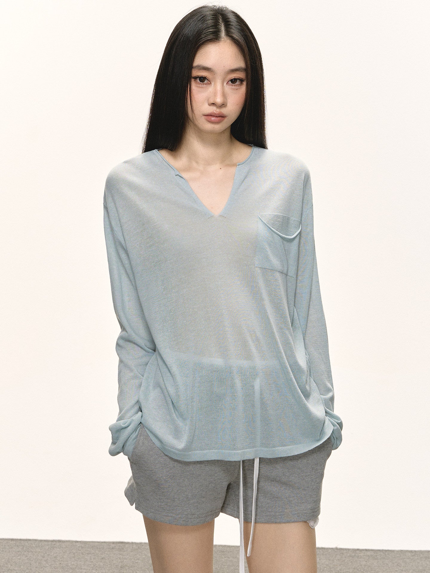 Tencel Linen V-Neck Knit Top