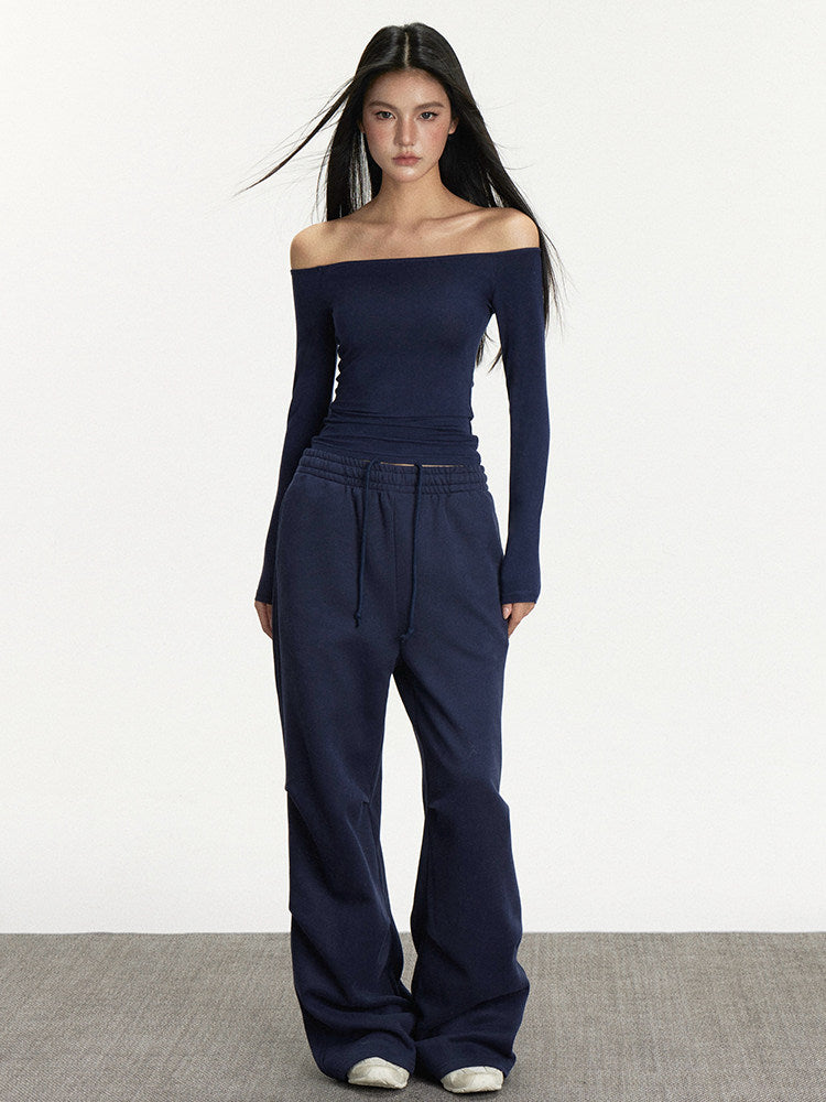 VEYBE Casual Fashion Suit Women's Spring and Autumn One-Shoulder Off-the-Shoulder Knitted Long Sleeve Top Pants Two-Piece Set