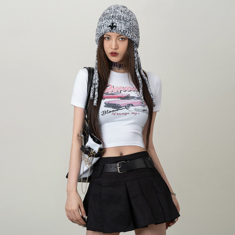 VEYBE Homemade American Retro Dream Sports Car Short Sleeve T-Shirt Women's Spring Summer 2023 Sweet Cool Top
