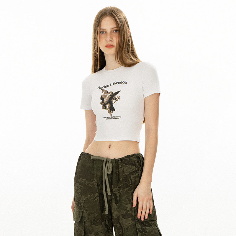 VEYBE Sweet Cool Girl ABG Babes Short Shoulder Short Sleeve T-Shirt 2025 Spring Summer Europe and America Top tee Women