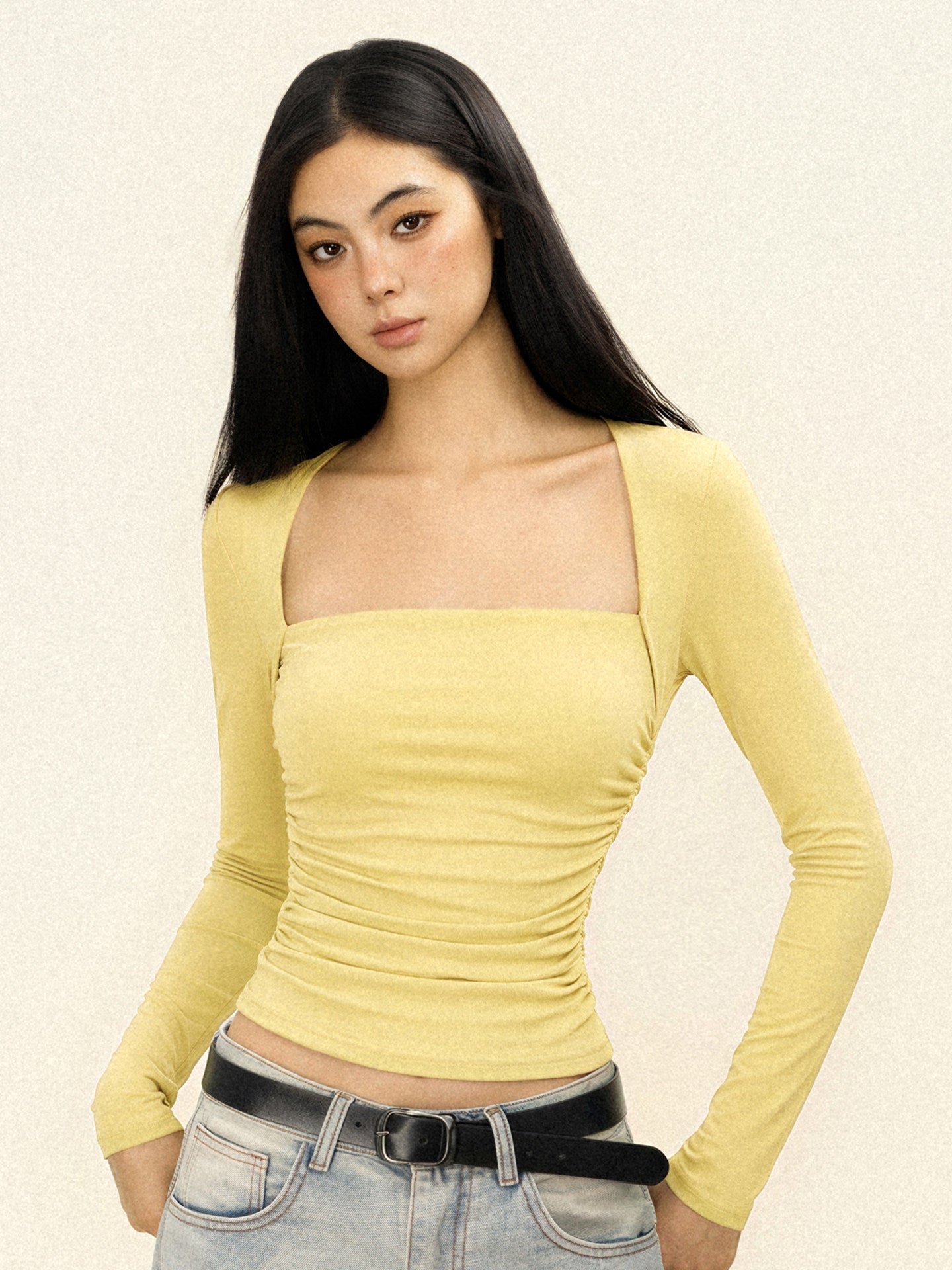 VEYBE original American hot girl square neck base shirt European and American sports yoga slim long sleeve top T-shirt women's trend