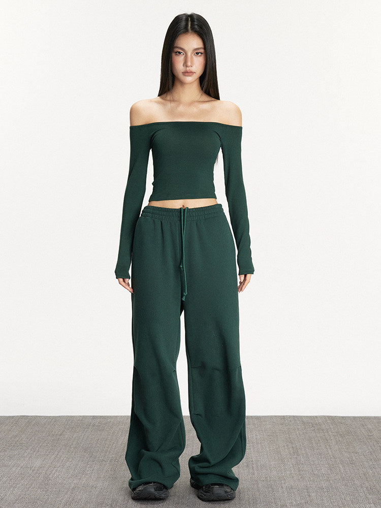 VEYBE Casual Fashion Suit Women's Spring and Autumn One-Shoulder Off-the-Shoulder Knitted Long Sleeve Top Pants Two-Piece Set