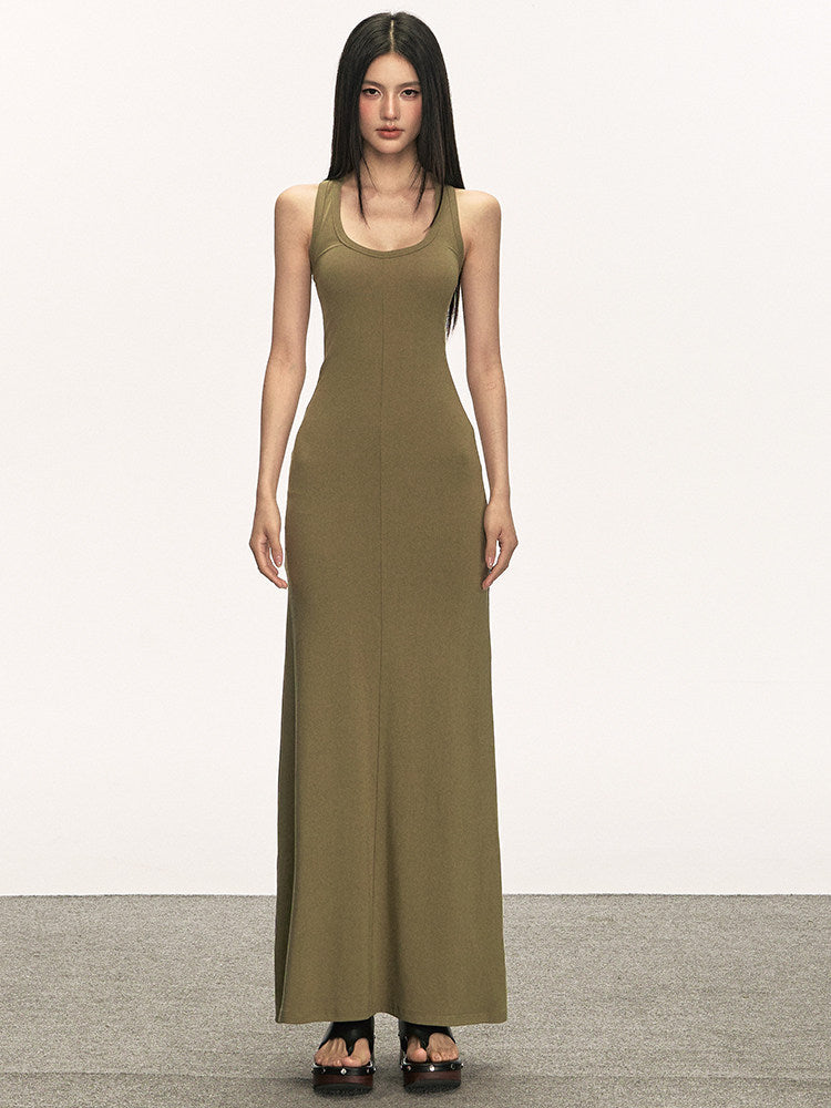 VEYBE knitted sleeveless vest skirt women's summer new slim hip wrap dress waist temperament long skirt