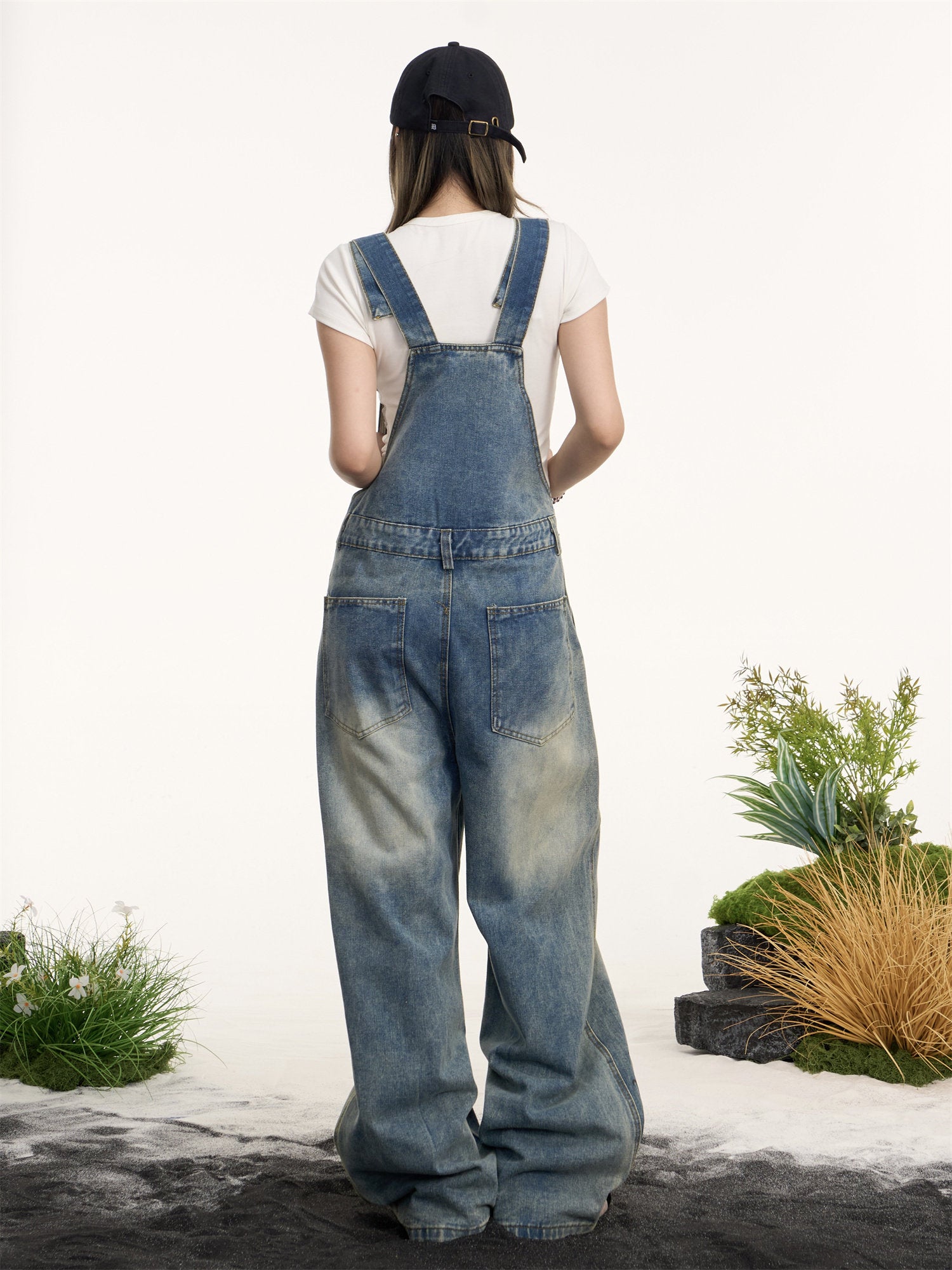 Women’s Distressed Denim Bib Overalls
