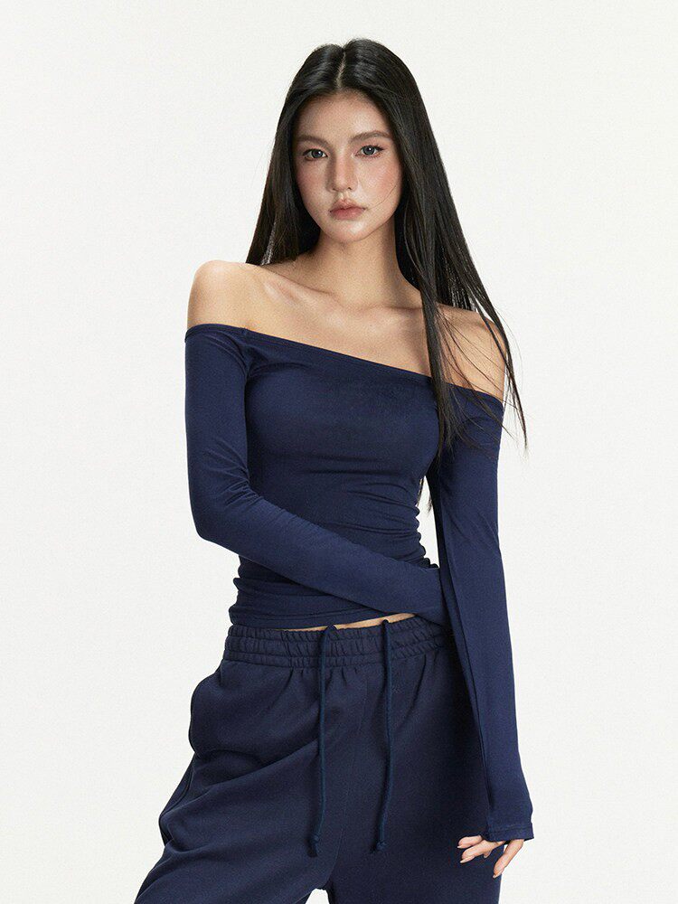 VEYBE Casual Fashion Suit Women's Spring and Autumn One-Shoulder Off-the-Shoulder Knitted Long Sleeve Top Pants Two-Piece Set