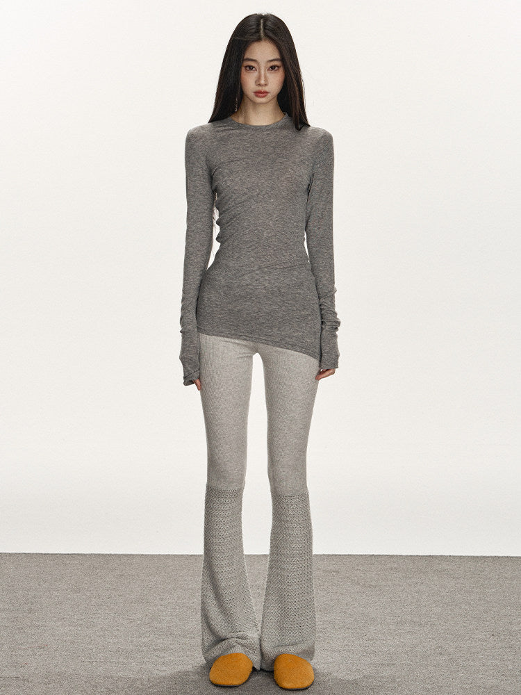 Gray Knit Flared Pants