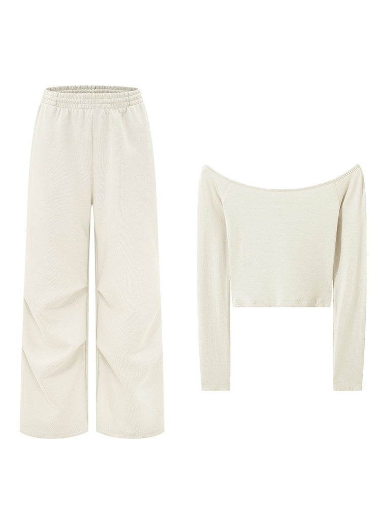 VEYBE Casual Fashion Suit Women's Spring and Autumn One-Shoulder Off-the-Shoulder Knitted Long Sleeve Top Pants Two-Piece Set