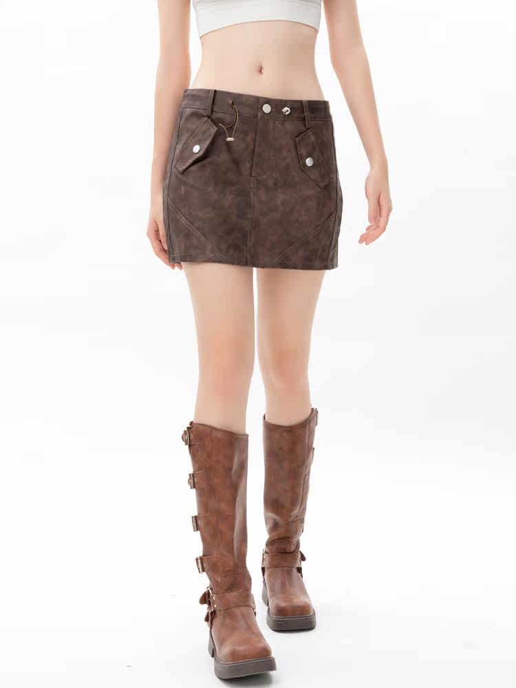 VEYBE original distressed American retro hottie short A-line skirt women's spring and autumn hip skirt ins step skirt