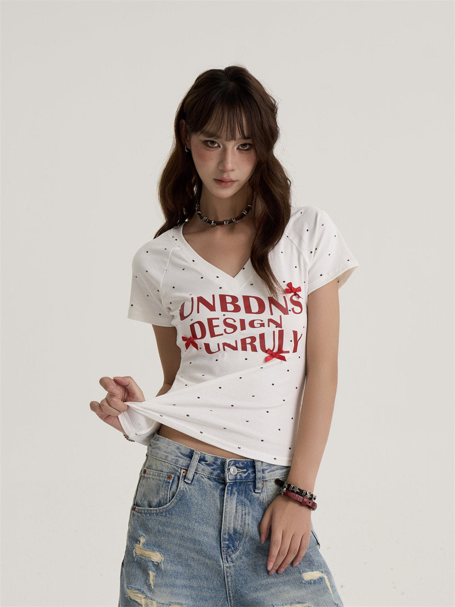 Women’s Polka Dot Graphic Crew-Neck T-Shirt