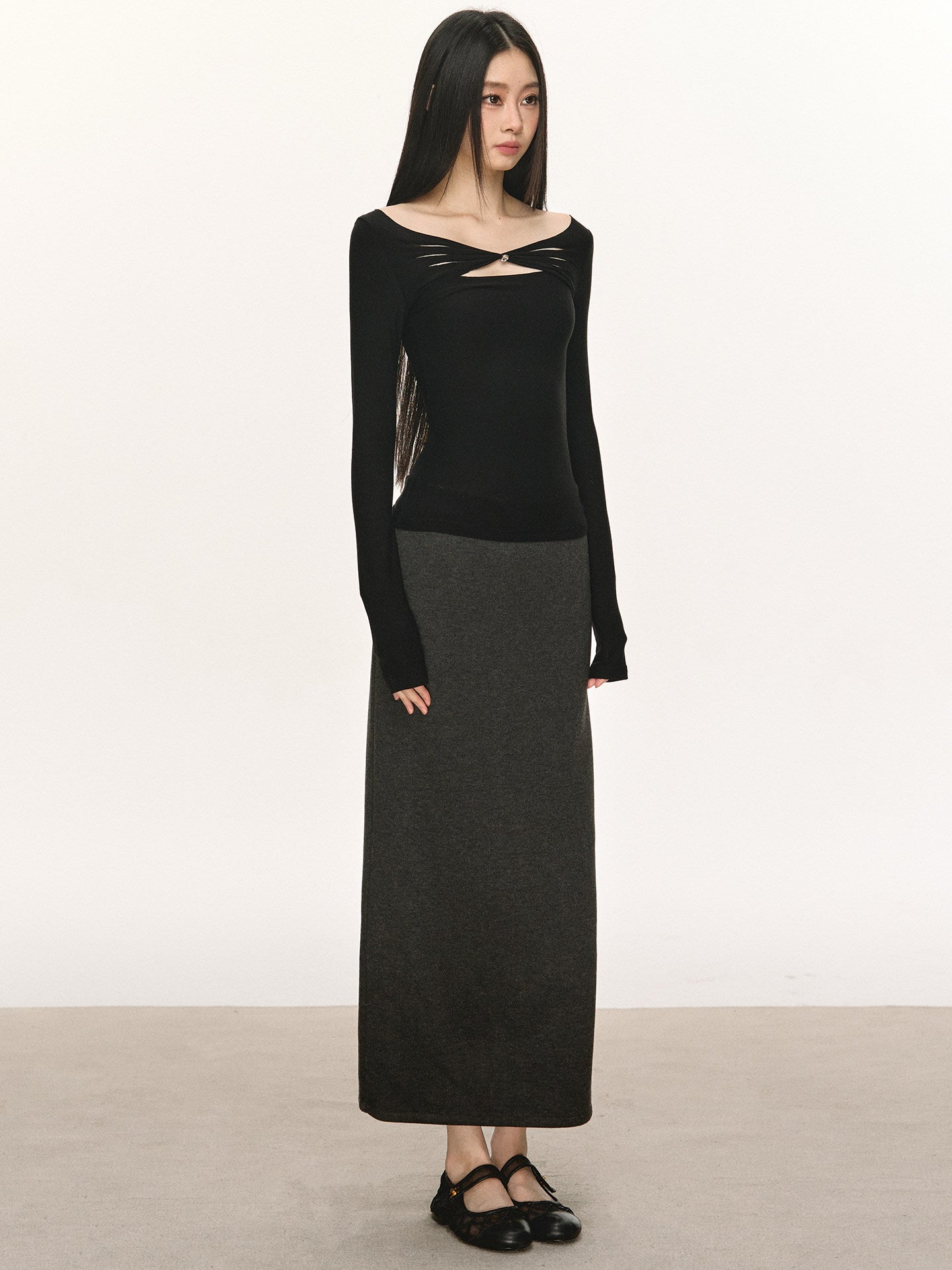 Black Cut-Out Long-Sleeve Shirt