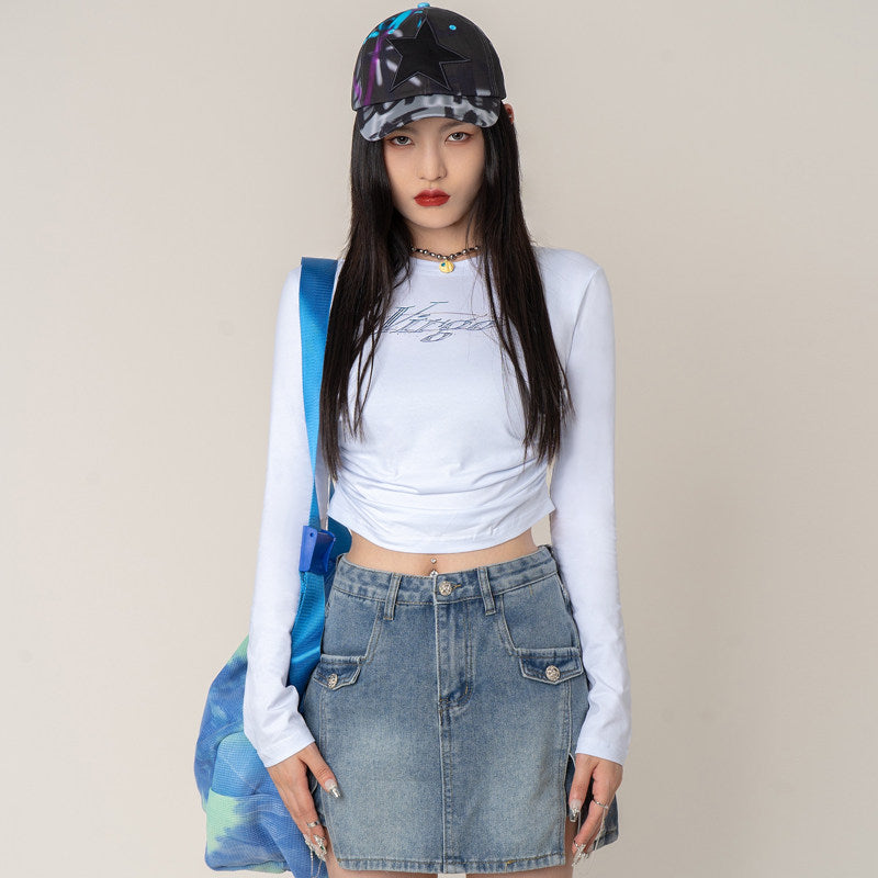 VEYBE Sweet Cool ABG Babes Short Sleeve T-Shirt Women's Spring Summer 2024 Homemade Y2K Millennial Long Sleeve Top
