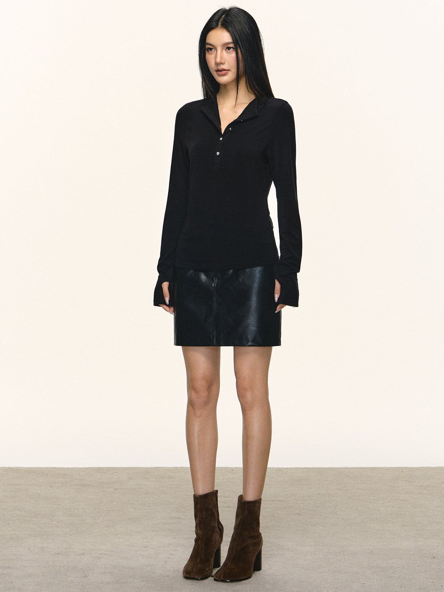 Brown Tencel Wool Henley Base Shirt