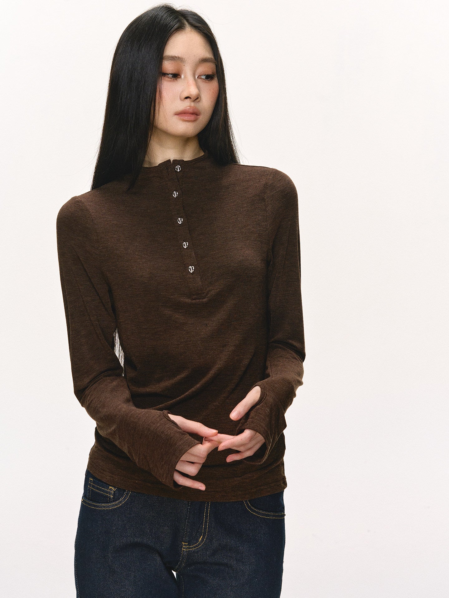 Brown Tencel Wool Henley Base Shirt