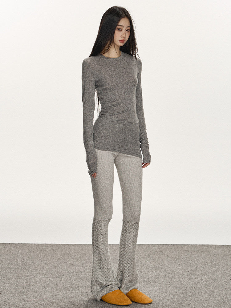 Gray Knit Flared Pants