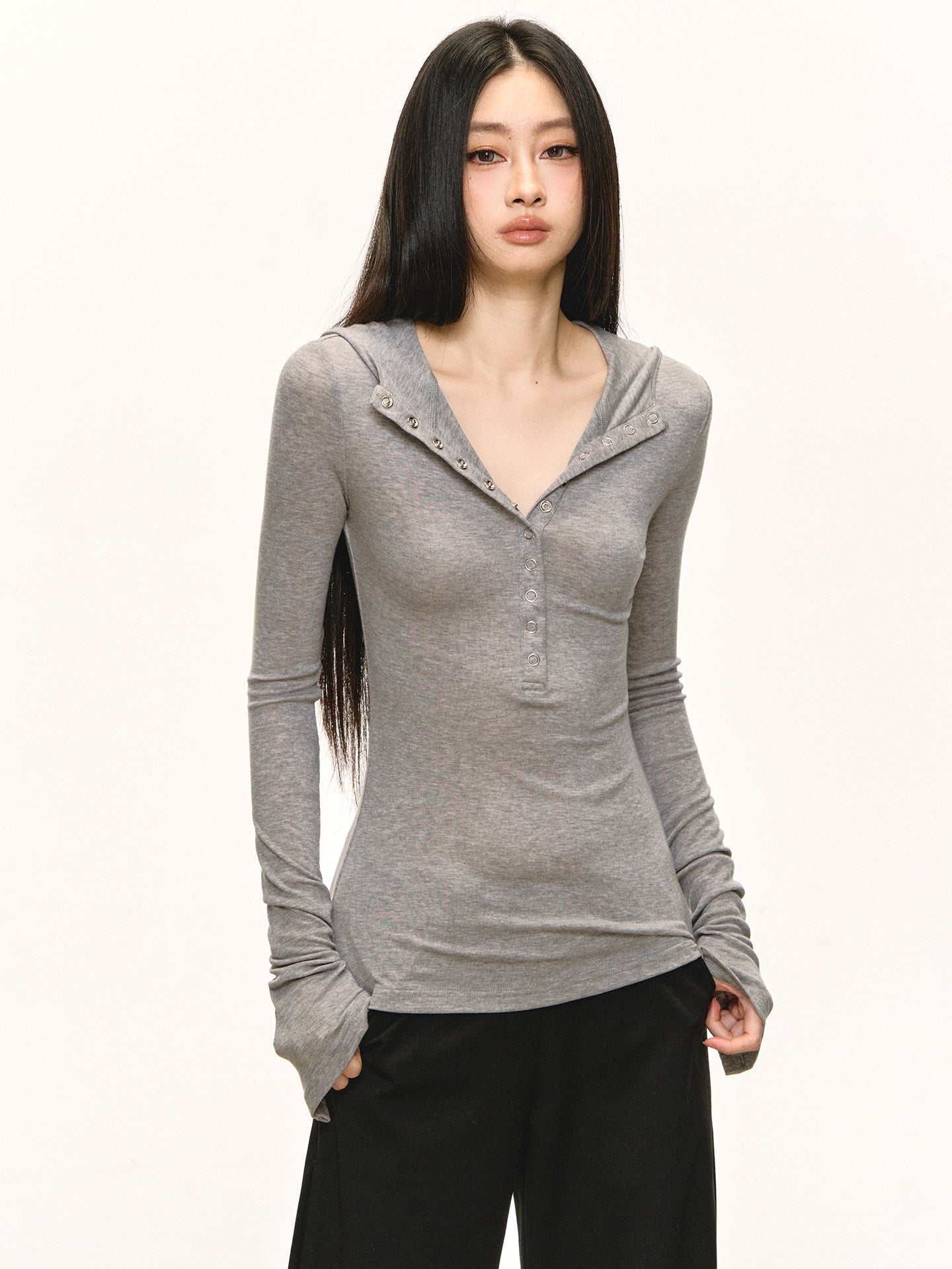 Black Tencel Wool Hooded Top