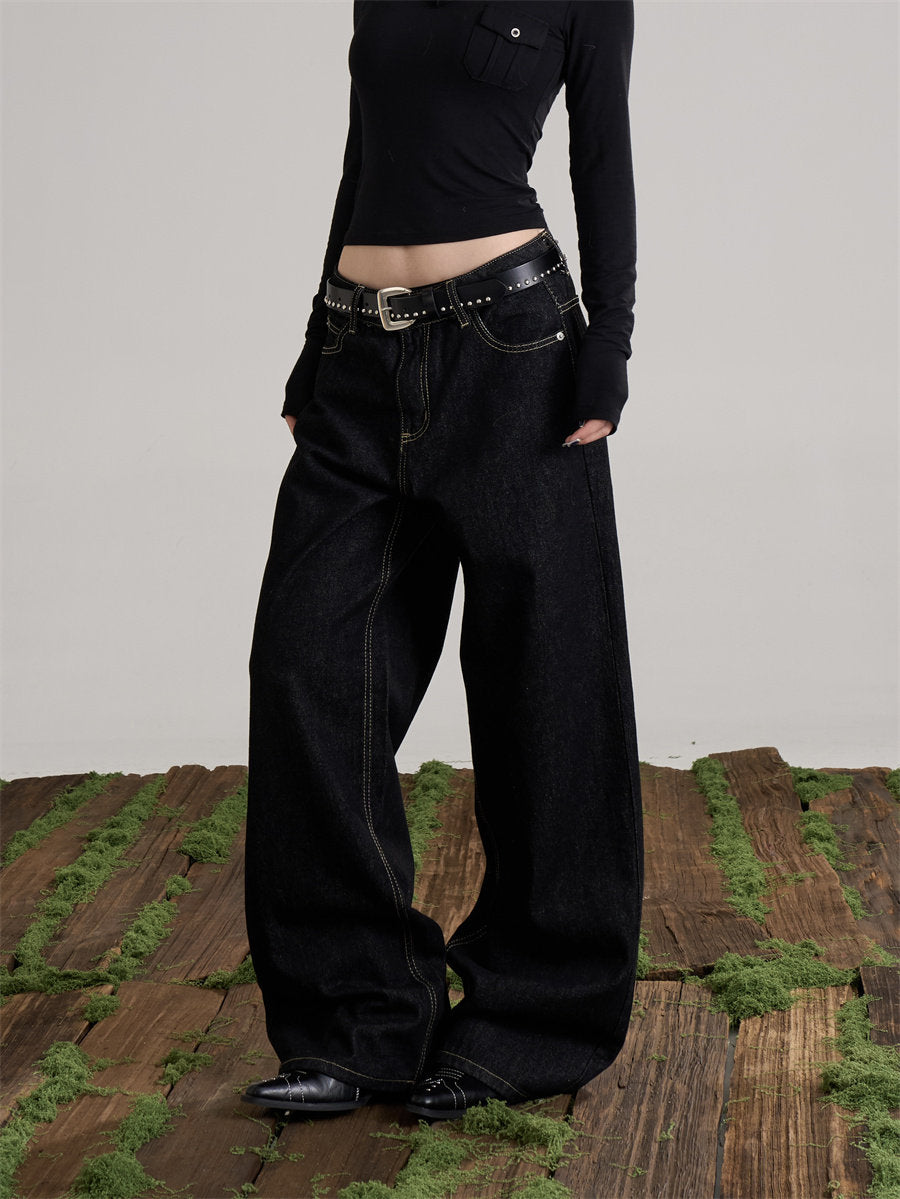 Women’s Black Graphic Wide-Leg Jeans