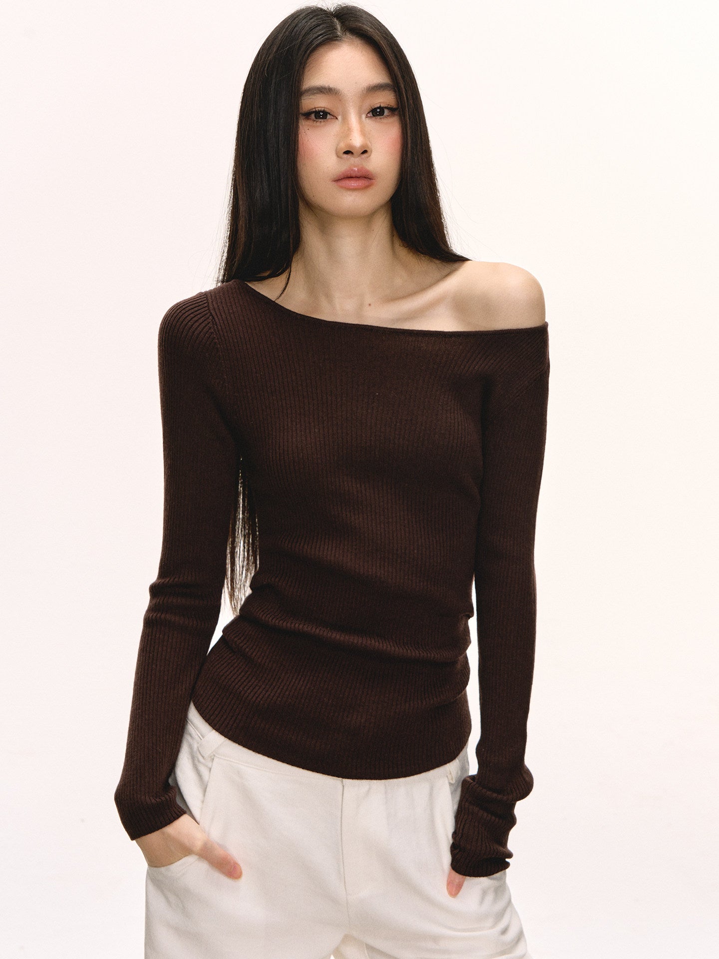 Brown Knit Long-Sleeve Top